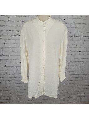 Nipon Studio Ivory 100% Silk Button Up Long Sleeve Tunic Blouse Size 8